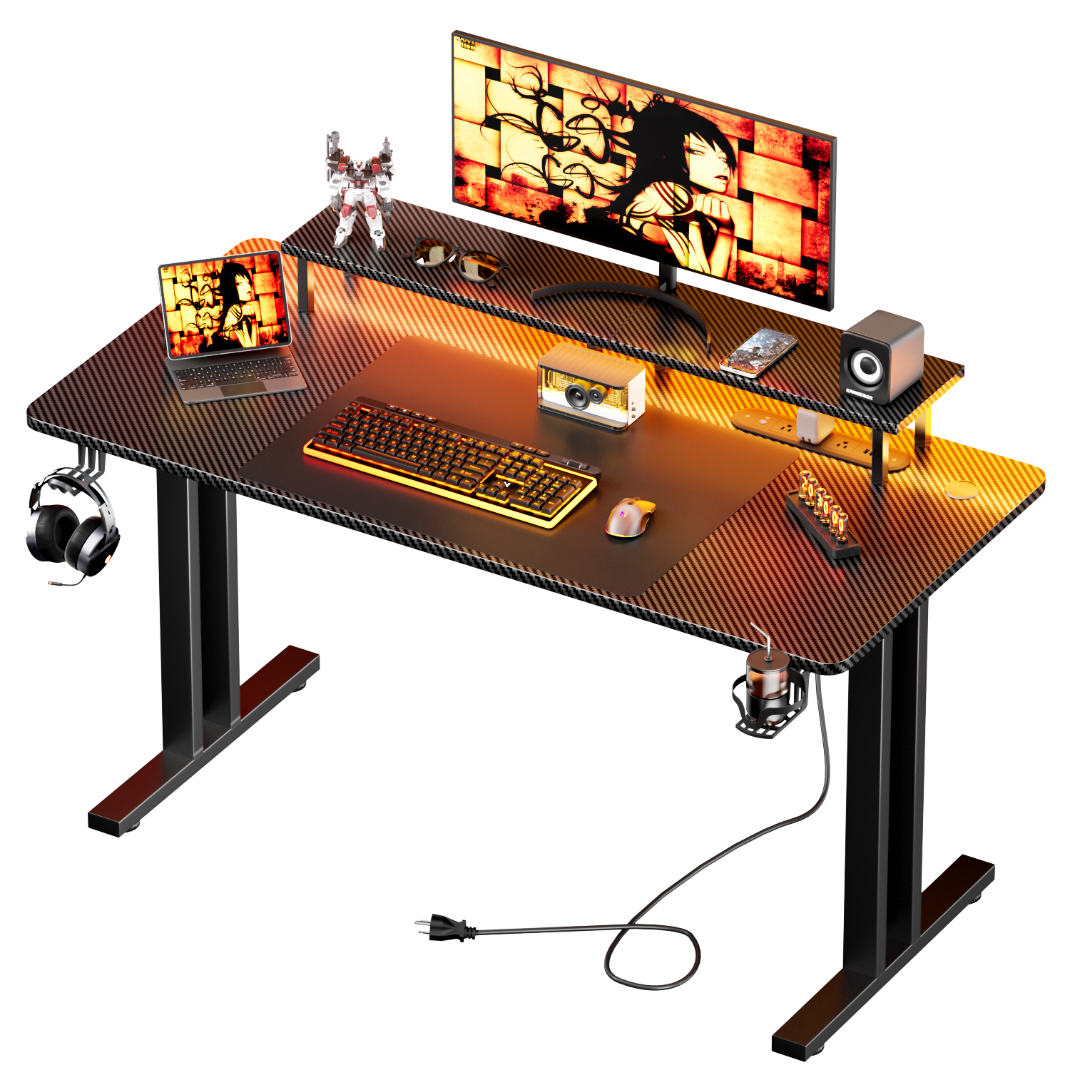 Woodworking School - Gaming Desk with LED Lights &