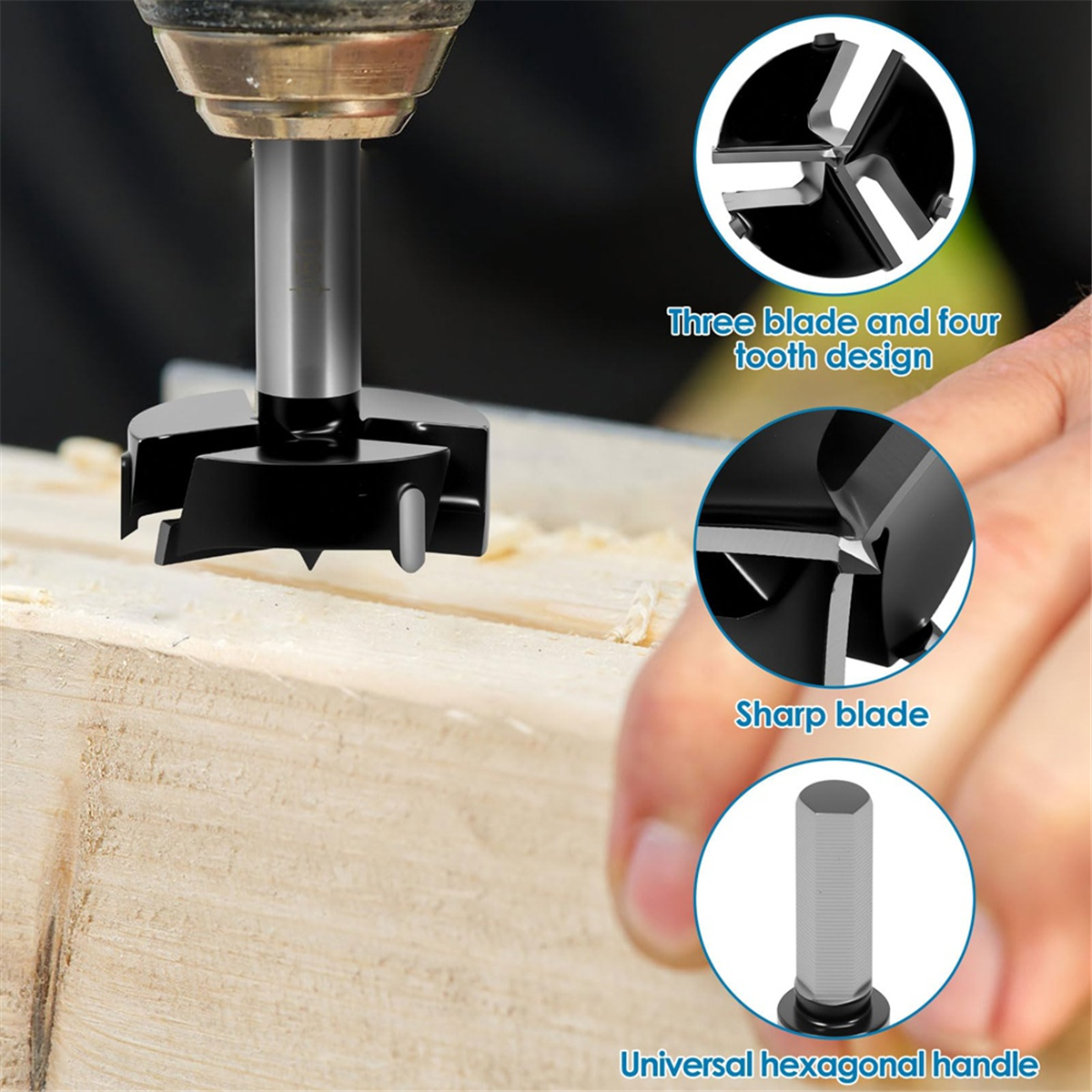 Woodworking Drill - ABNJ Bit for Woodworking, Triple Flute