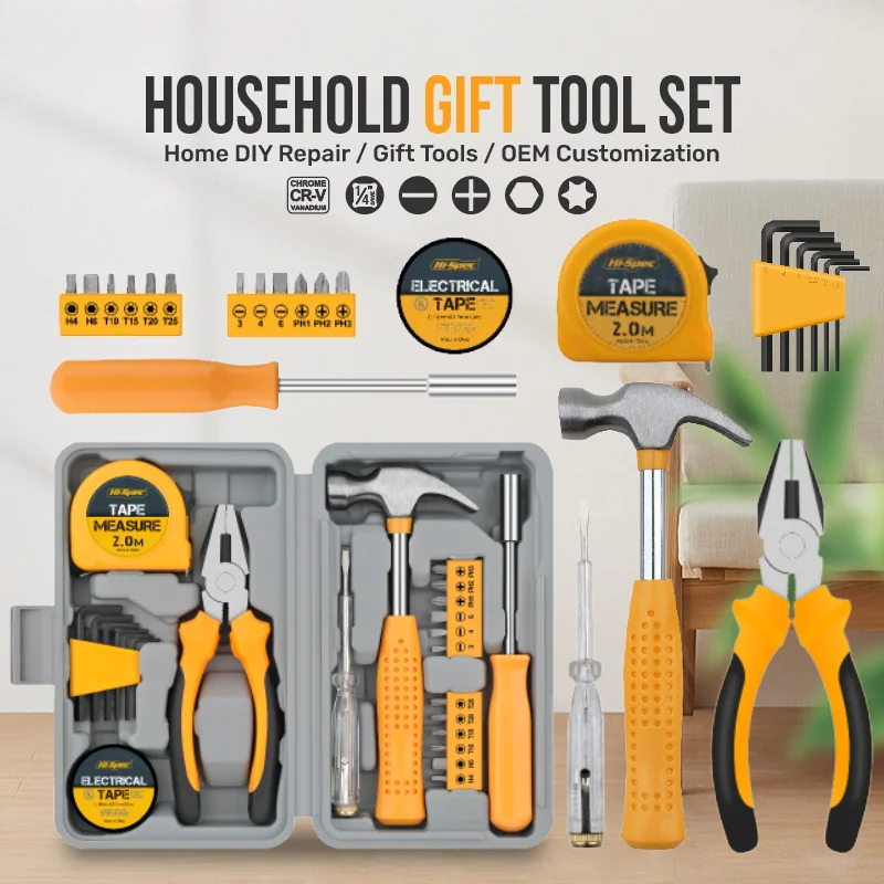 Woodworking Hammer - 24-Piece Compact Home & Office Yellow